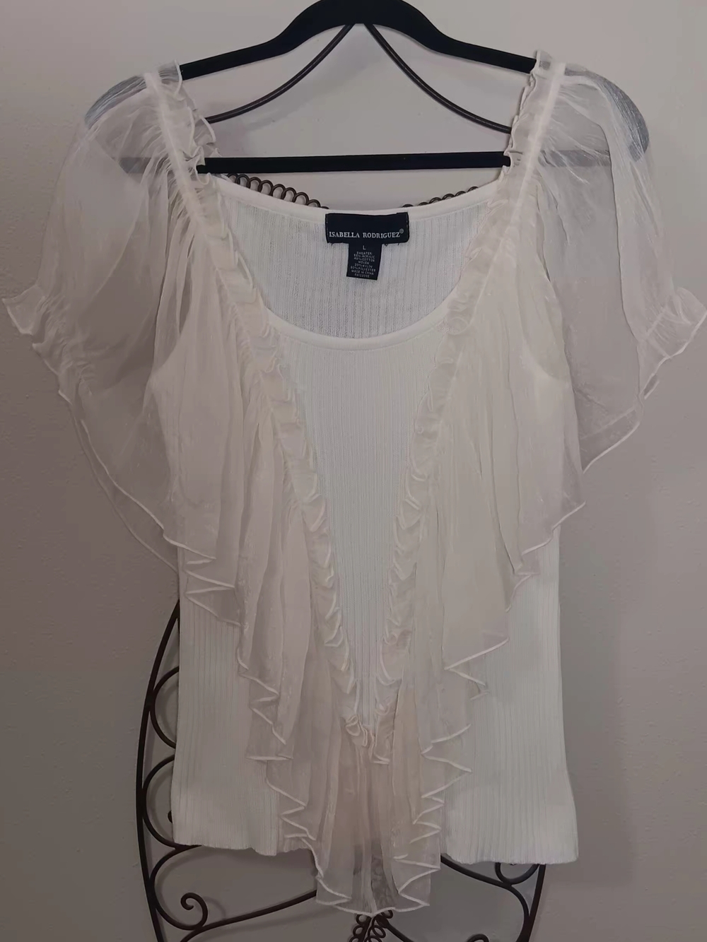 Fairy, Ethereal, Boho White Ruffled Flutter Chiffon Sleeve Top By Isabella Rodri